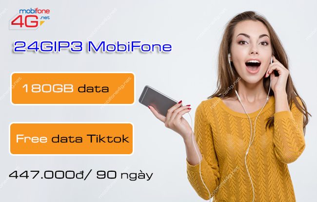Đăng ký gói 24GIP3 MobiFone nhận 180GB, miễn phí data Tiktok, Spotify
